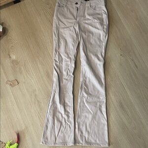 Beige Flared Leather Pants
